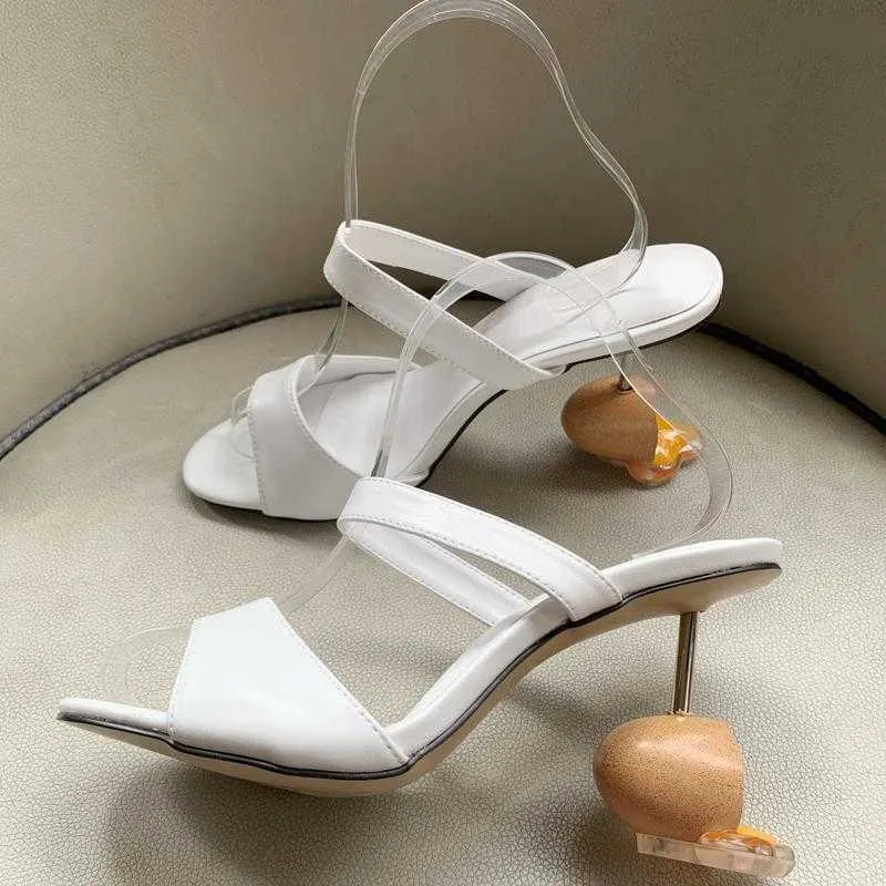 Chaussures habillées été en forme d'oeuf et de passerelle mode sandales à talons hauts vêtements d'extérieur en cuir pour femmes