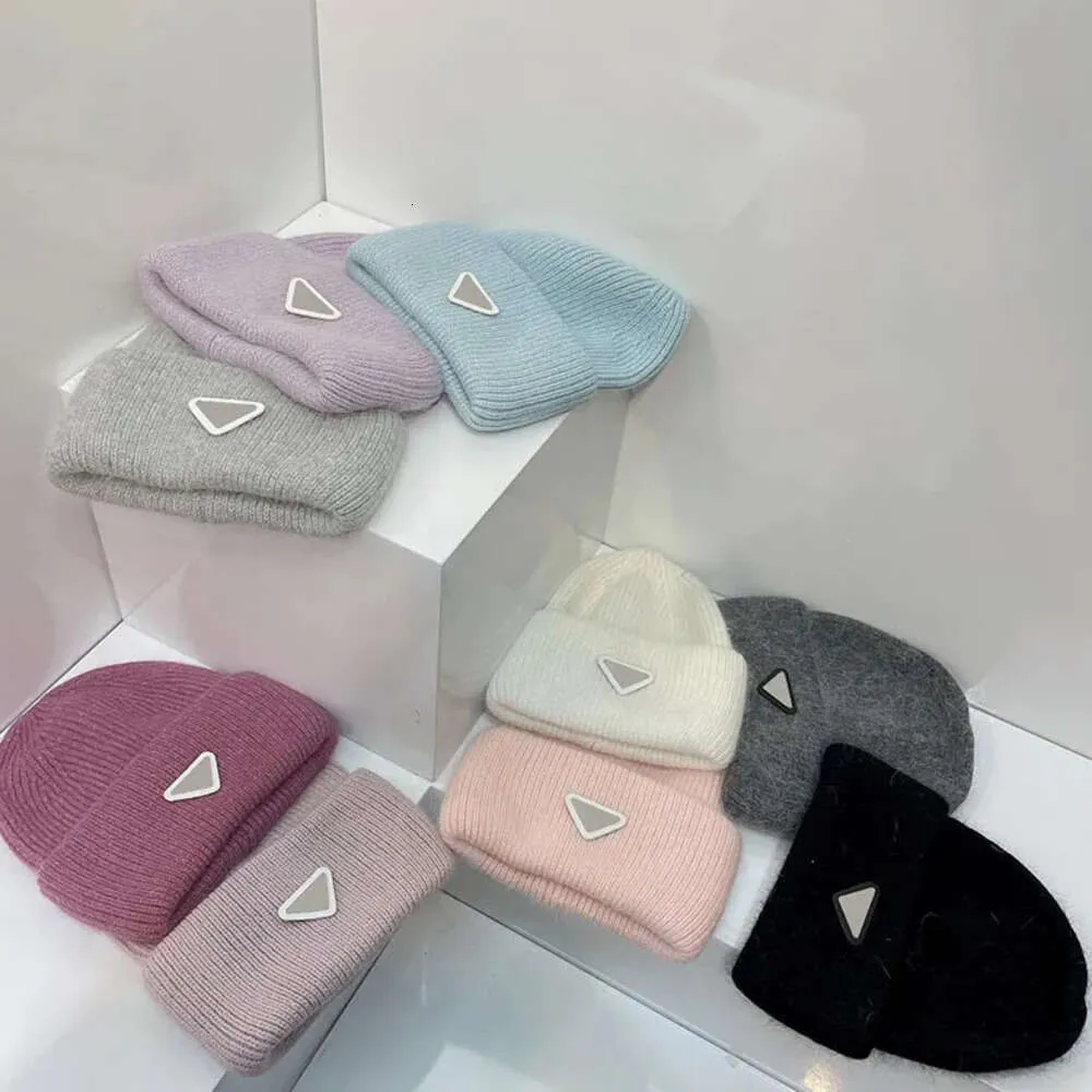 Solid Color Rabbit Fur Plush Knit Hat Soft windy Comfortable Fashionable Hundred Folding colourful Triangle hijabs lot Patch Woolen Hat Multi Color Warm Winter Hat