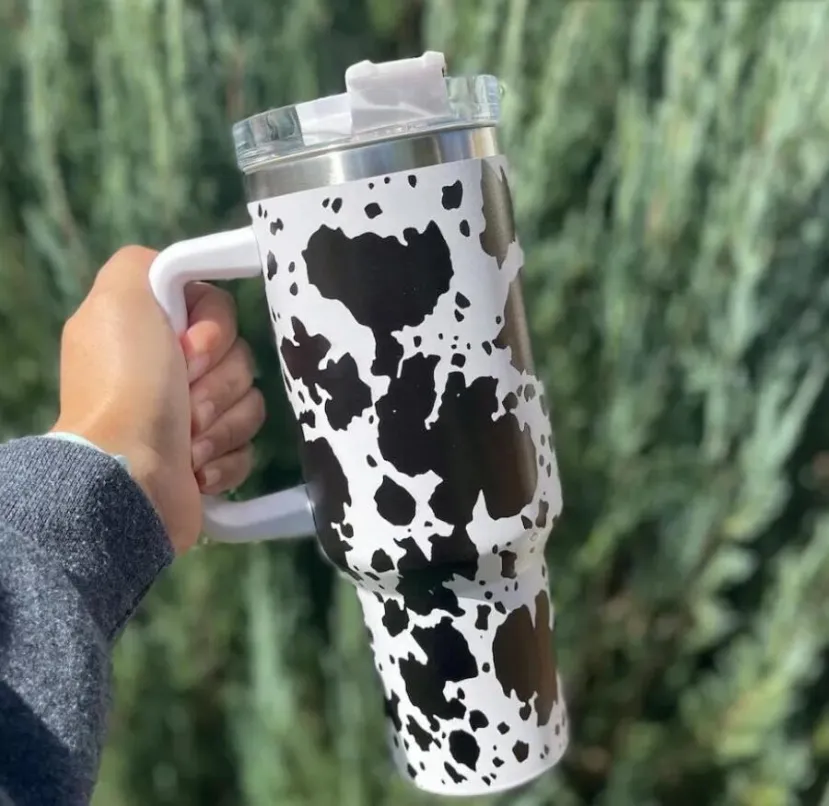 40oz Stainless Steel Tumblers Cups With Lids Straw Cheetah Animal Cow Print Leopard Heat Preservation Travel Car Mugs Large Capacity Water Bottles With Logo GG1121