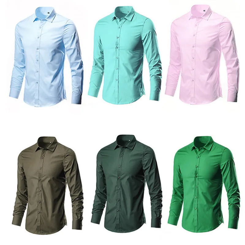 Mäns casual skjortor märke män 17colors solid vit klänning långärmad smal fit affär camisa maskulina manlig hawaiian 230420