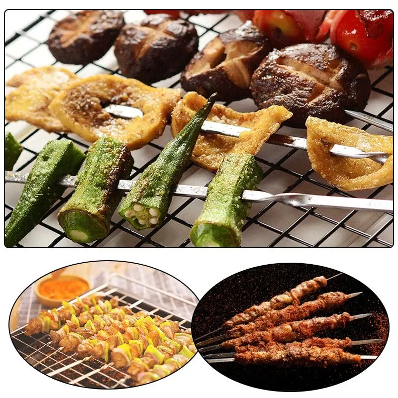 Werkzeuge 1 Stücke Edelstahl Grillspieß Wiederverwendbare Grillspieße Kebab Eisenstab Für Outdoor Camping Picknick Kochen