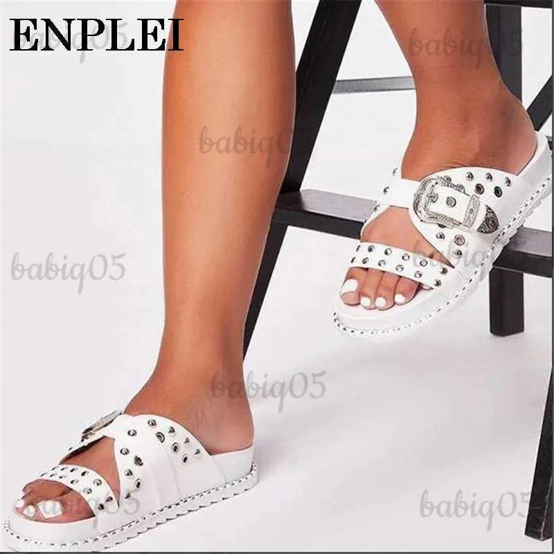 Slippers XPAY Summer Slippers Women Fashion Sandals Outdoor Slides Casual Beach Flats Crystal PU Leather Flatform Sandalias Size 34-43 T231121