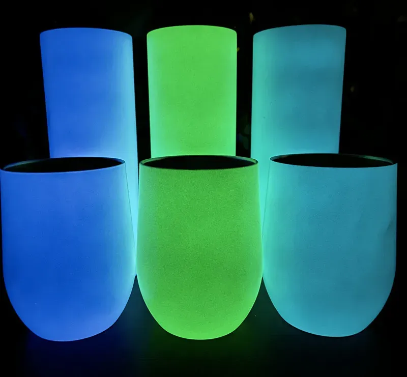 sublimation wine tumbler glow in the dark wine tumblers 12oz Dazzling wine glassess with Luminous paint Luminescent staliness steel egg cup