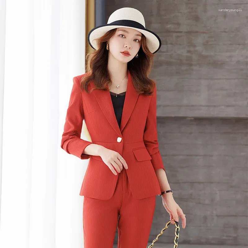 Damen Zweiteilige Hosen Herbst Winter Frauen Blazer Formelle Hosenanzüge Business Arbeitskleidung Anzüge mit und Jacken Mantel Professionelle feminino