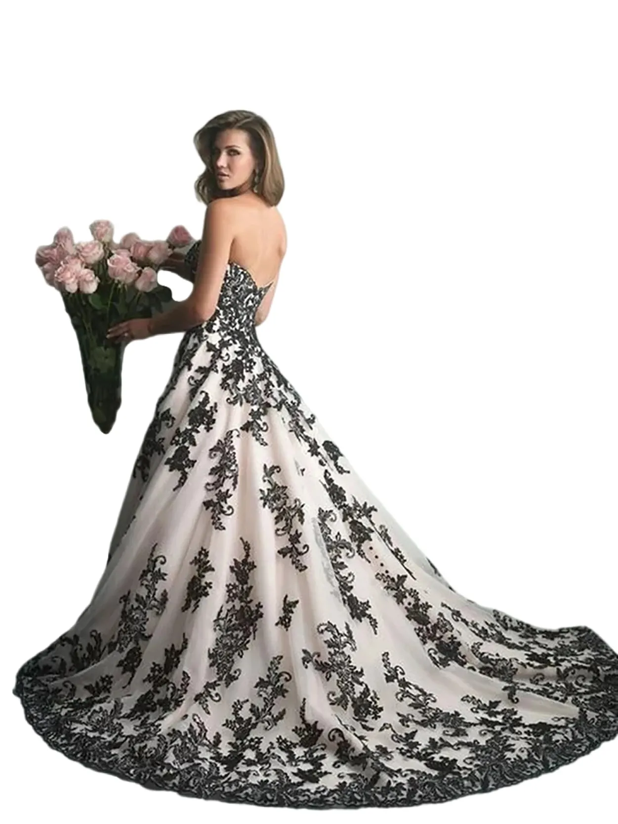 Abito Da Sposa A Line Gotico Nero Avorio 2024 Abito Da Sposa Retrò