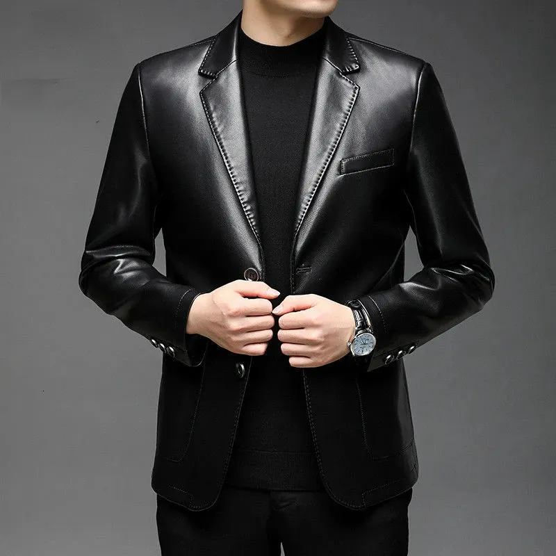 Mens Leather Faux Genuine Jackets Autumn Business Blazers Style Slim Thin Trend Zipper G139 231120