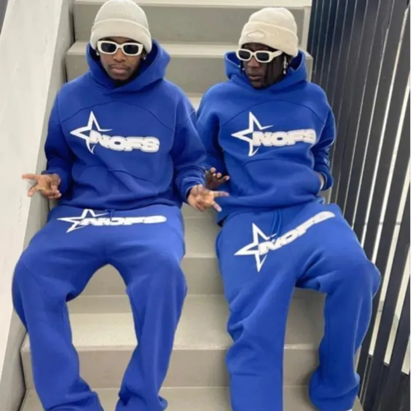 Tuta Uomo Y2K Con Cappuccio E Stampa LOS ANGELES, Felpa E Pantaloni, Stile Streetwear Autunno Inverno