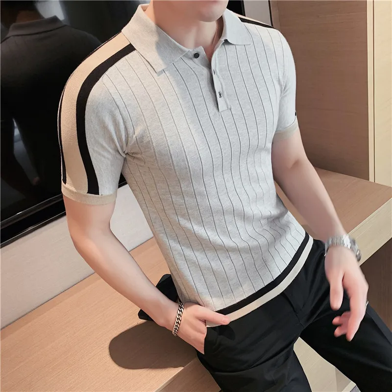 Polos pour hommes Polo de haute qualité Hommes à manches courtes Printemps Respirant Polo Homme Social Club Tenues Hommes Ice Soie Tricot Polo S-3XL 230421