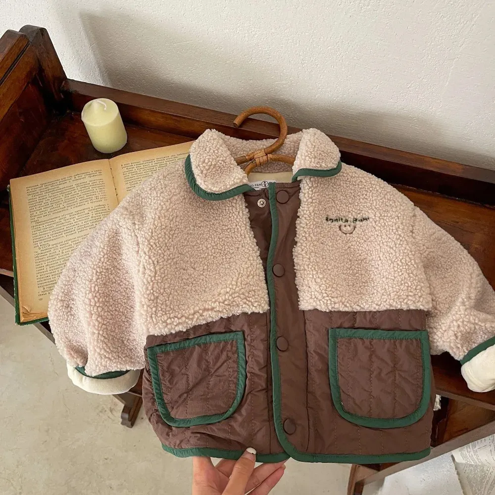 Ceket kış bebek moda ceket yün kalın bebek sıcak ceket kız çocuk rahat giyim yaması 231121
