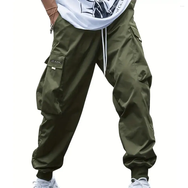 Pantalones para hombres Fit Fit Men Streetwear Cargo con cintura elástica de bolsillos múltiples para pantalones de látigo transpirable entrepierna