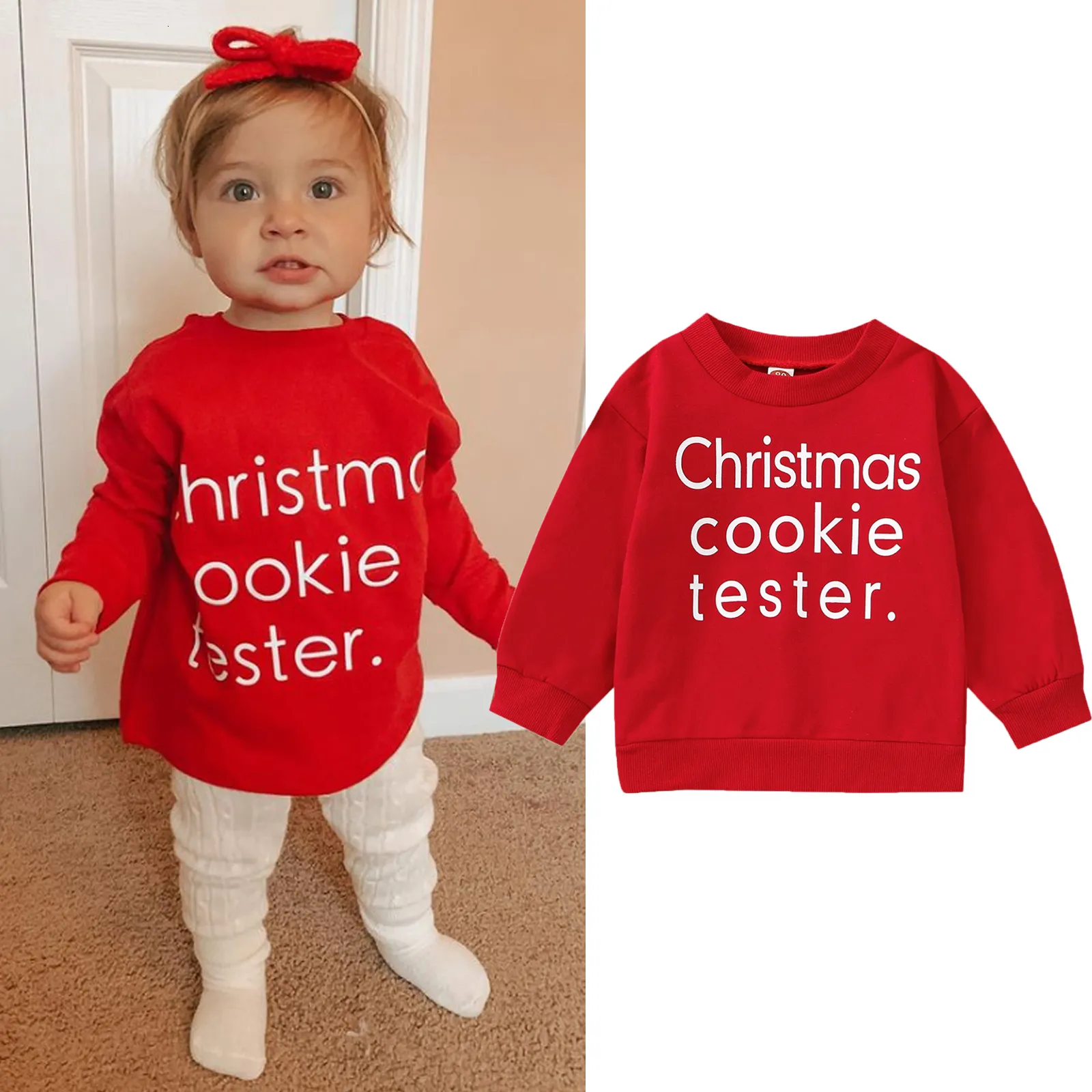 T -shirts Citgeett Autumn Christmas Kids Toddler Baby Girls Boys Pullover Long Sleeve Letter Print Loose Sweatshirt Xmas Kleding 230420