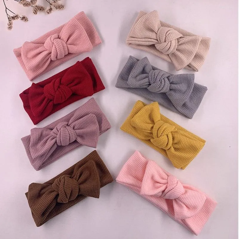 Accessoires pour cheveux Couleur unie pour enfants Tricoté Rayé Bandeau Mode À La Main Bowknot Bandeau Élastique Infantile Chapeaux Vêtements