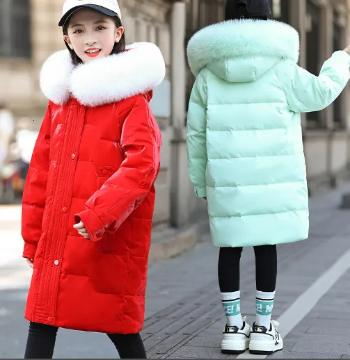 Manteau d'hiver chaud pour fille - Parka longue - Avec capuche en fausse fourrure - Épais - Chaud - Rembourré - Coupe-vent - 8-15 ans, Rouge pastèque