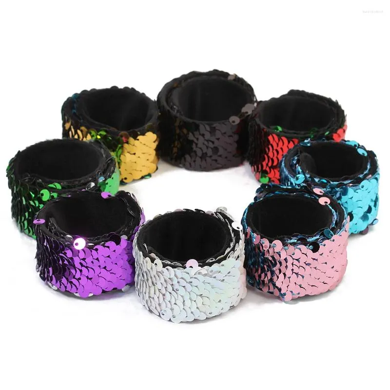 Bangle 1pcs 3x21cm Two-Color Sequin Reversible Flip Bracelets Charm Glitter Wristbands For Kids Child Festival Christmas Party Gifts