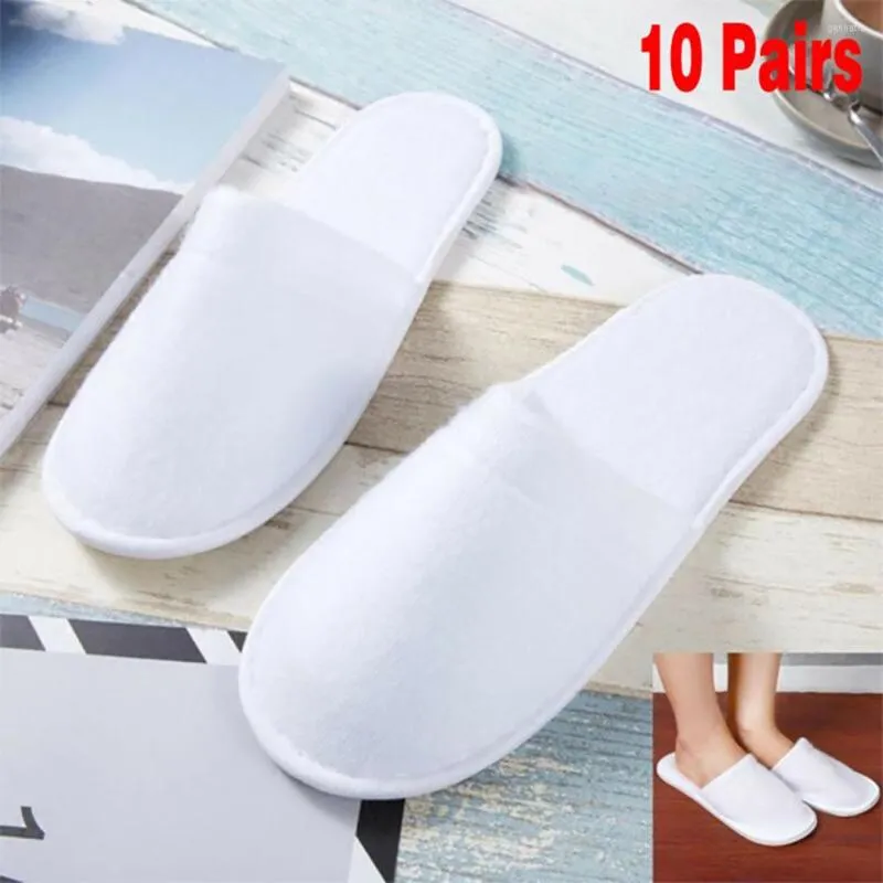 Bath Accessory Set 10 Pairs SPA El Guest Slippers Close Toe Disposable Type 28x11cm Polar Fleece For Travel/business Trips White Shoes