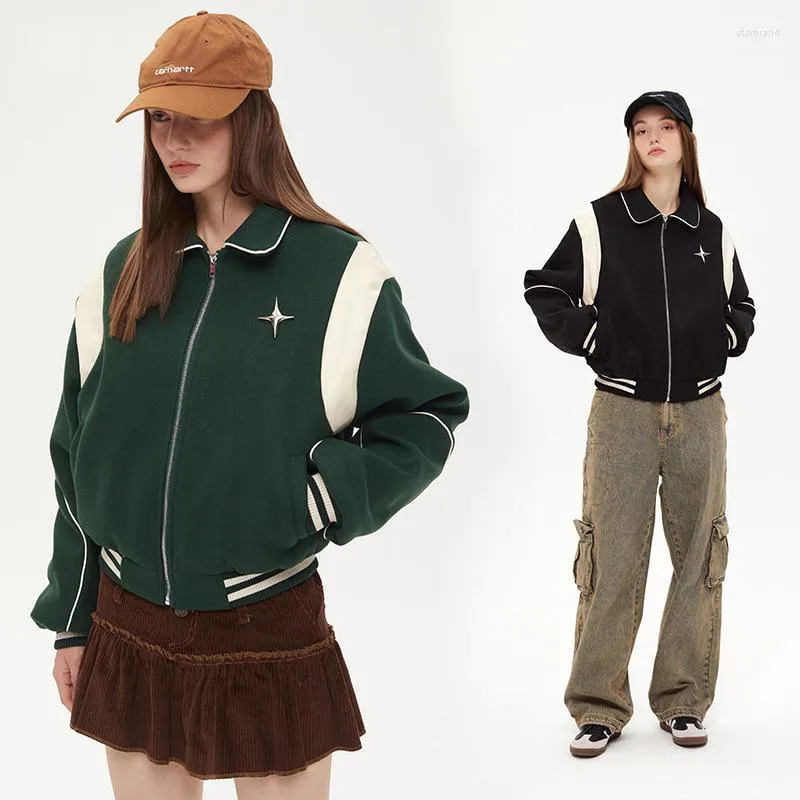 Giacche da donna 2023 Giacca uniforme da baseball in pelle con risvolto autunno inverno Y2K Top da donna Versione da volo retrò Allentato tutto-fiammifero