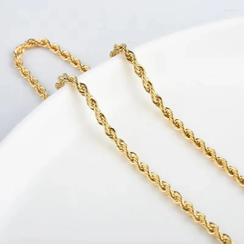 Hangertjeskettingen Waterbestendig Niet vervagen 24K Verguld Roestvrij staal Klassiek Trend Unisex Twist Touw Pure Ketting Voor Dames Heren