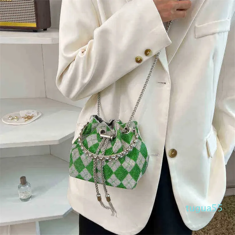 Pu Leather Women Handbags Bucket Bag Rhinestones Shoulder