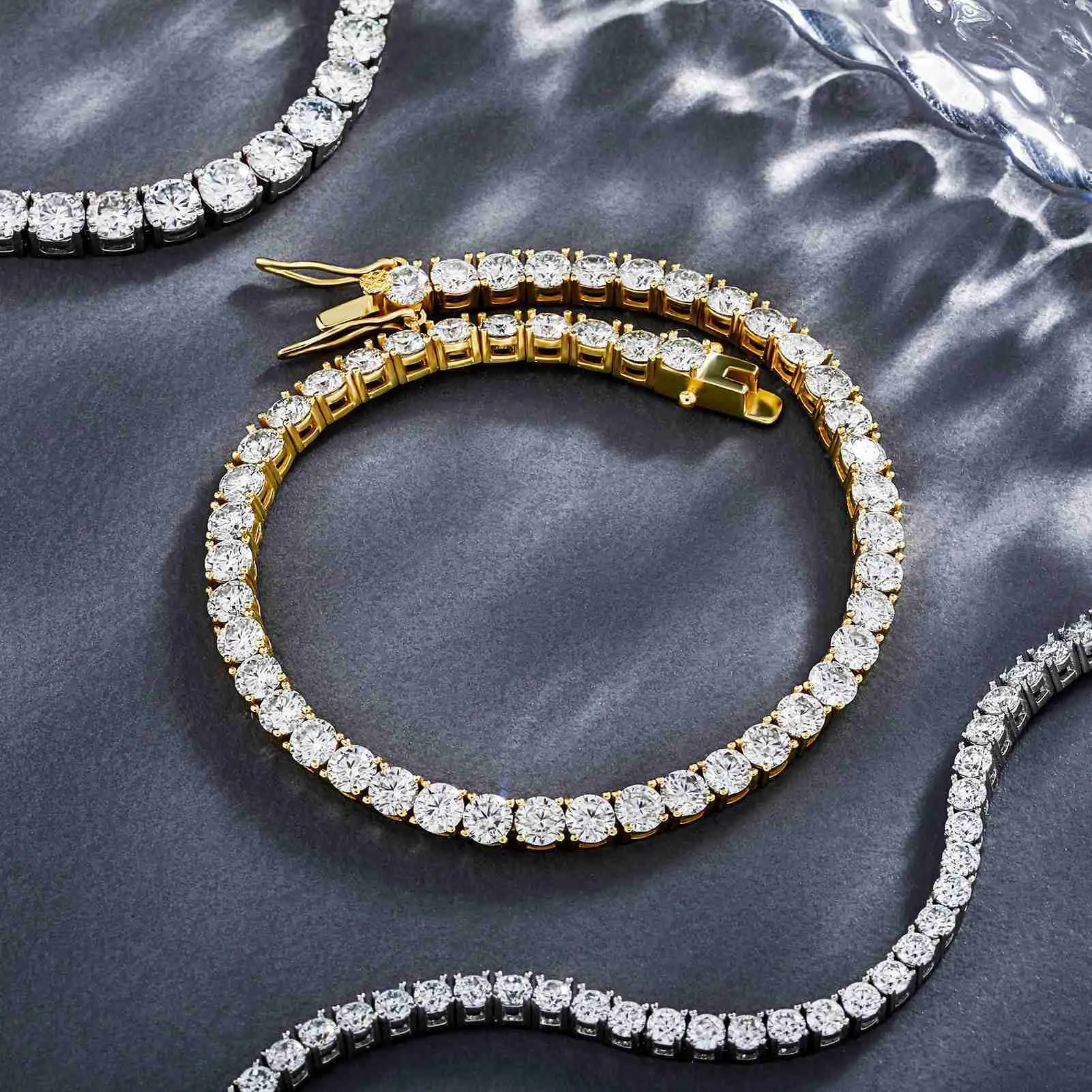 A maioria dos produtos vendidos de 3 mm Bling Diamond 925 Sterling Silver Jewelry Fine Missanite Bracelelet Tennis Chain