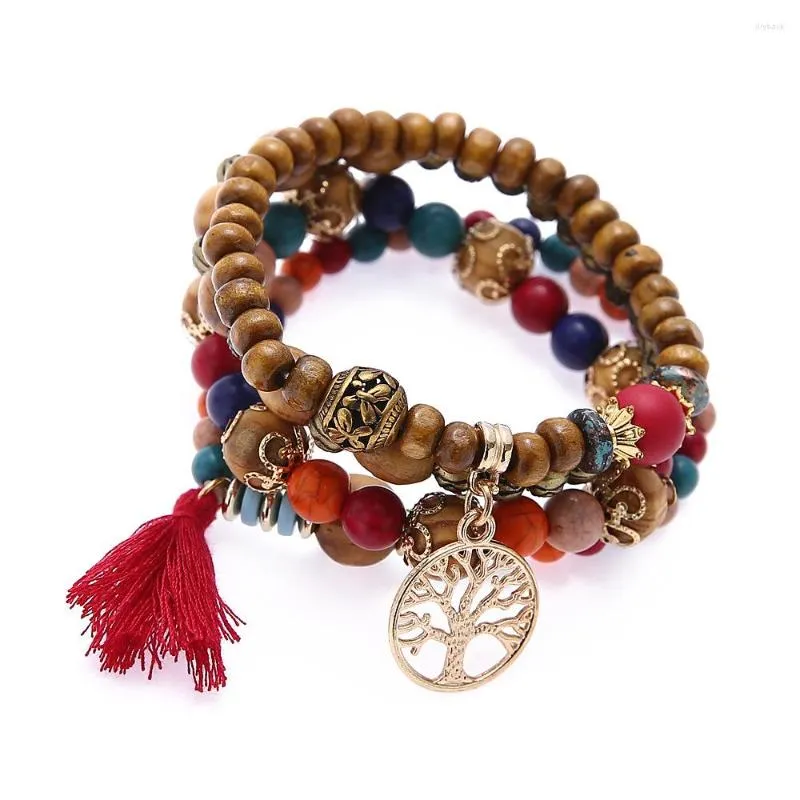 Strand Ethnic Different Style Elephant Tree of Life Tassel Chain Armband Set For Women Pärlad charmarmband Bangles smycken