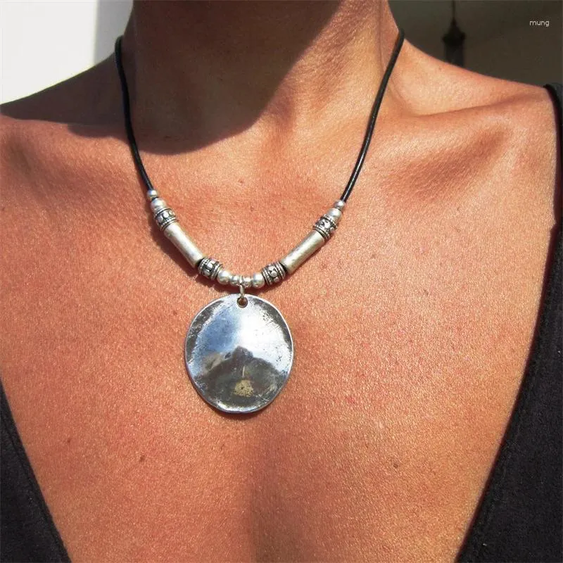 Ожерелья с подвесками 2024, модное женское богемное геометрическое неравномерное кожаное ожерелье из веревки с монетами, винтажное ювелирное изделие BBC