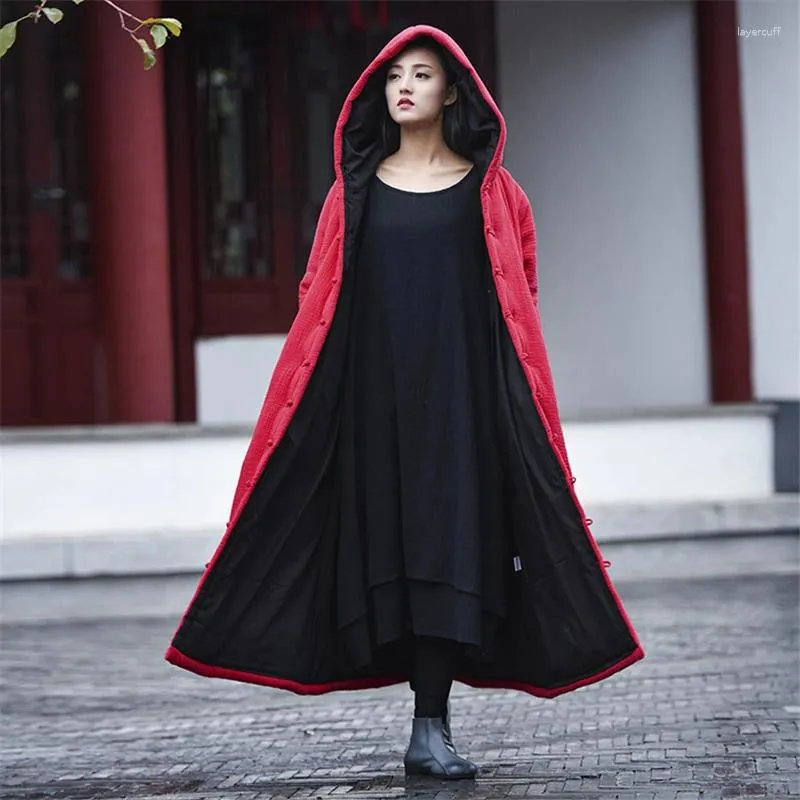 Women's Trench Coats Johnature Women Cotton Linen Parkas Hooded 2023 Winter Button Vintage Thick Warm Clothes Brief