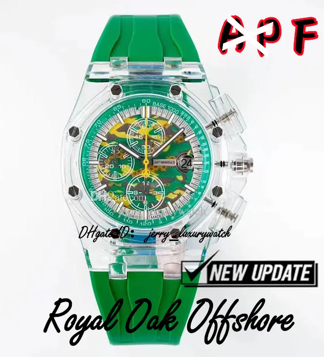 APF Factory Luxury Men's Watch Artist Jungle Color Changing Green Dragon 44mm. Sann funktion 3126 Integrerad mekanisk rörelse