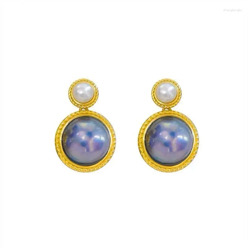 Dangle Earrings Elegant 6-12mm South Sea White Pearl Blue Mabe Earring 925s
