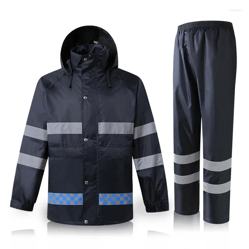 Chaquetas al aire libre Hi Vis Jacket Azul marino Ropa de trabajo de seguridad Hombres Ropa impermeable impermeable Traje de lluvia Capa