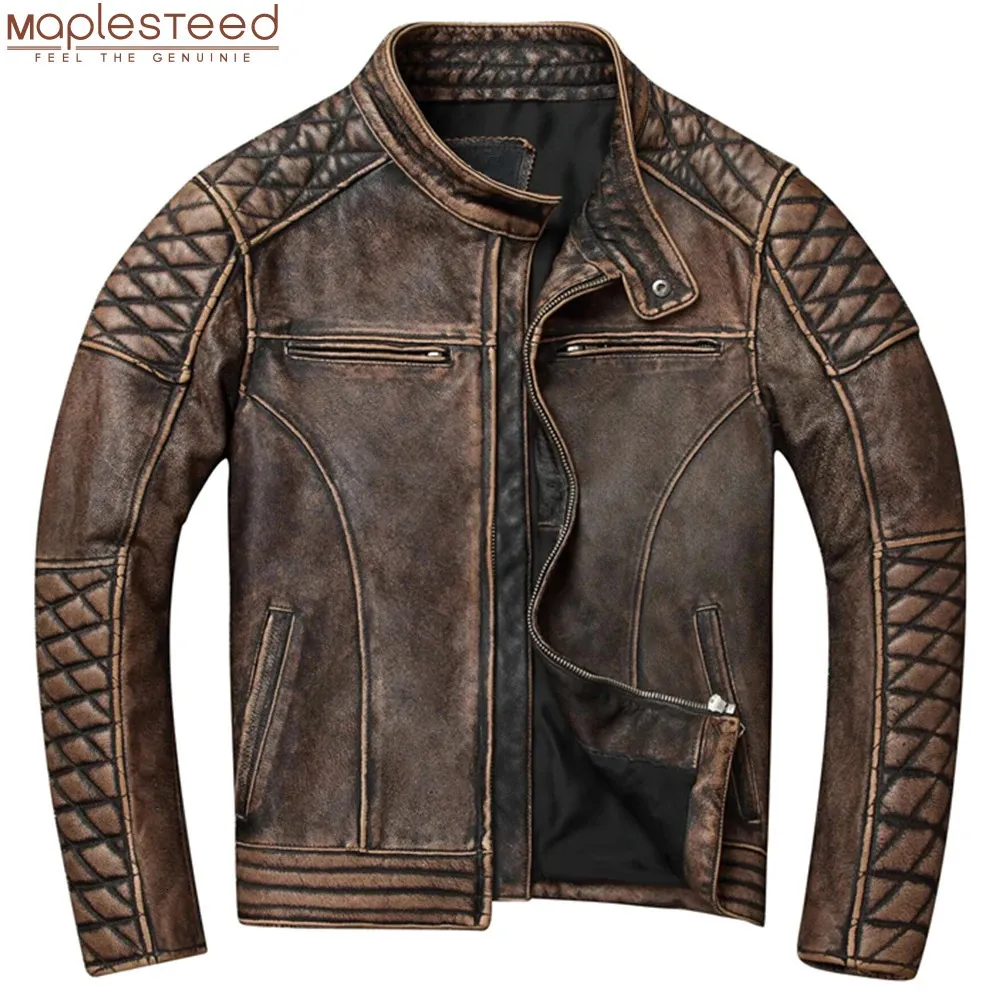 Mens Leather Faux Vintage Men Jacket Thick 100% Genuine Cowhide Biker Slim Fit Motorcycle Coat Autumn ASIAN SIZE S5XL M419 231120
