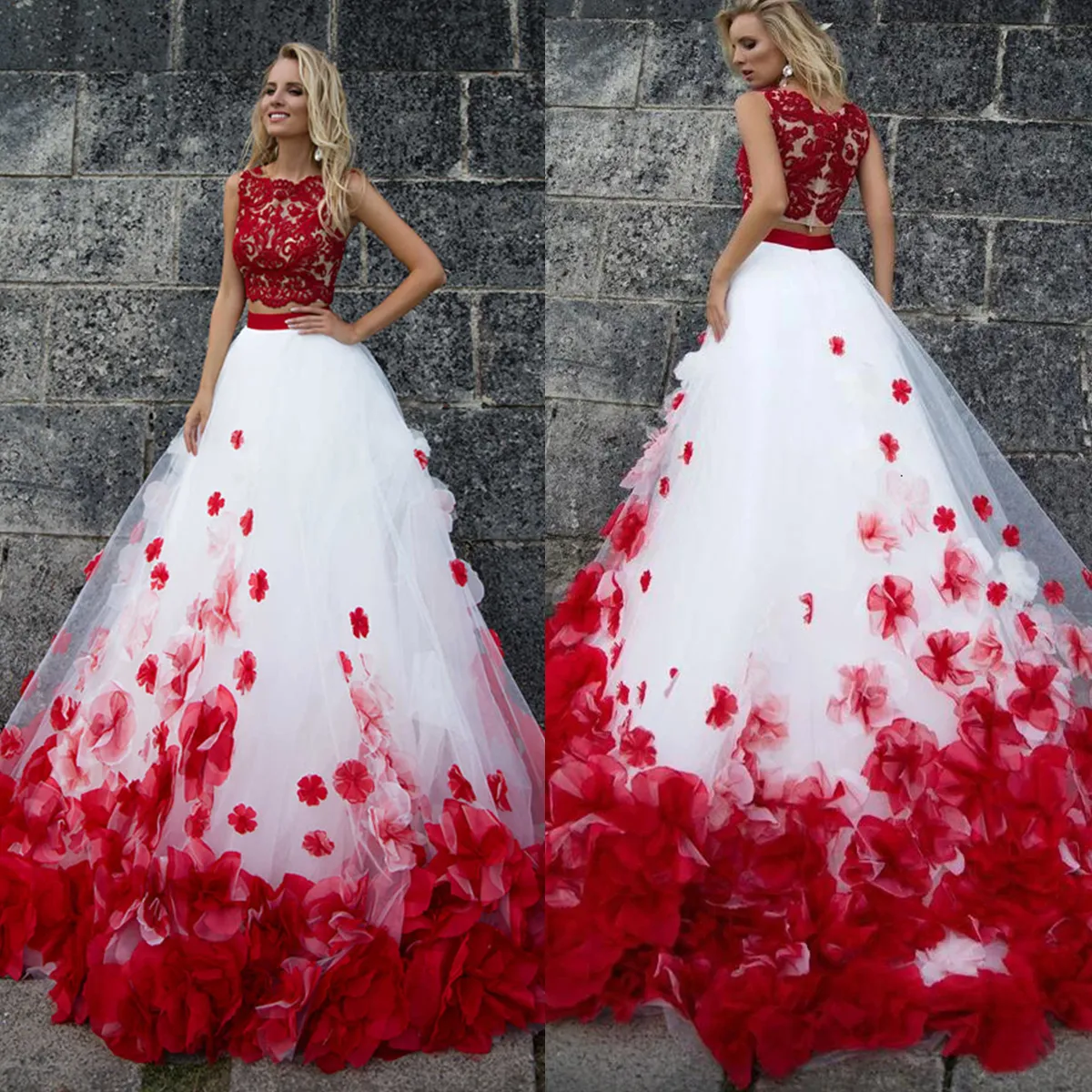 Ahorra a lo Grande en Compras al por Mayor de Ropa De Novia Bohemia Vestido  De Novia Bohemio Dos Piezas, Flores Hechas A Mano, Apliques Florales En