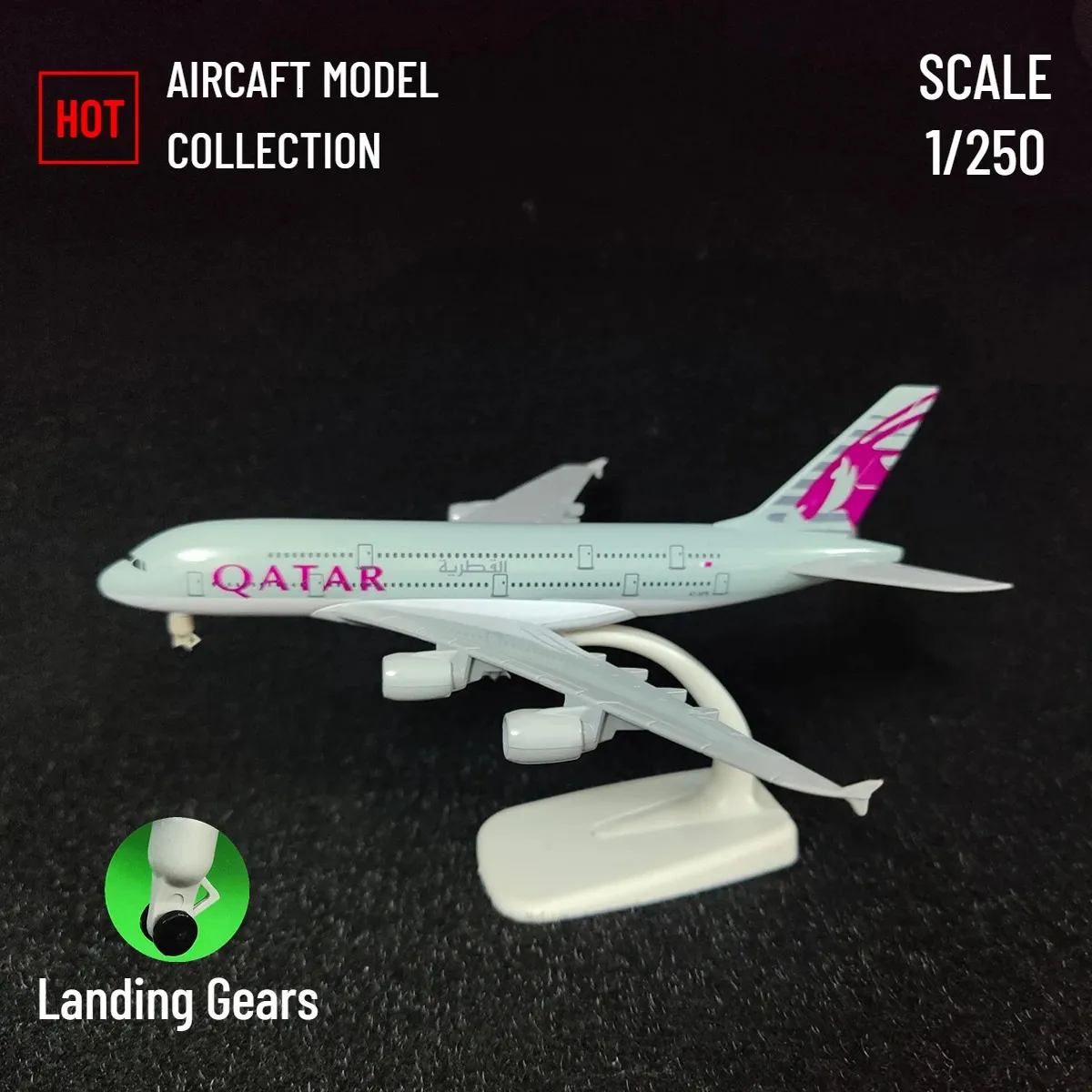 Flugzeug Modle Scale 1 250 Metallluftfahrt Replik Qatar A380 Flugzeugmodell Flugzeug Miniaturraum Dekor Weihnachtsgeschenk Kinder Spielzeug für Jungen 231120