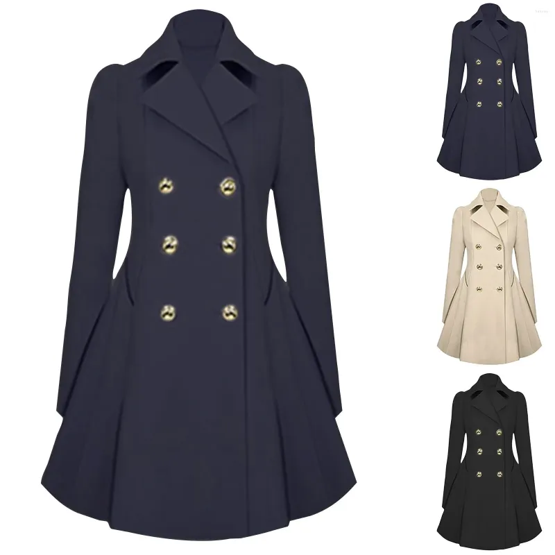 Women's Jackets Elegant Trench Coat Office Ladies Notch Lapel Double Breasted Pleated A Line Coats Slim Fit Blazer Jacket For Women