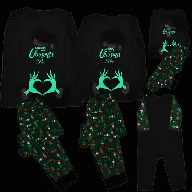 Tenues assorties pour la famille Ensemble de pyjamas assortis pour la famille de Noël drôle Imprimé fluorescent Mère Père Enfants Vêtements Bébé Barboteuse Famille Maman et moi Vêtements 231121