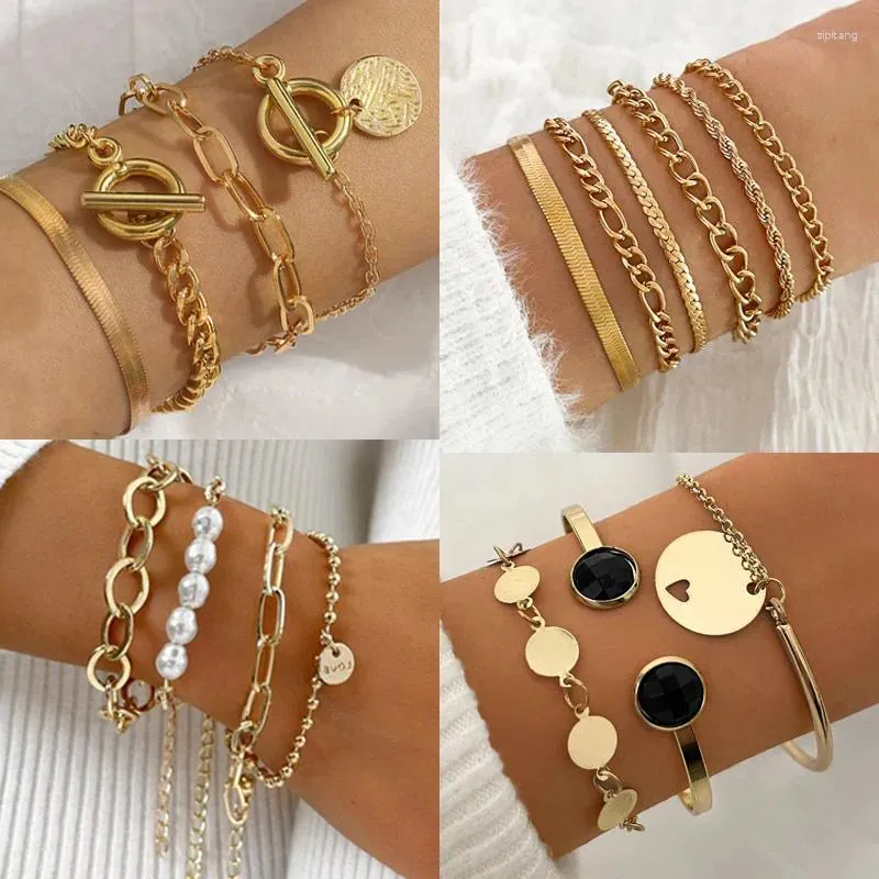 Bracelets porte-bonheur Boho multicouche lien chaîne Bracelet ensemble pour femmes hommes Punk perle Bracelet Kpop fête Bijoux Bijoux cadeaux