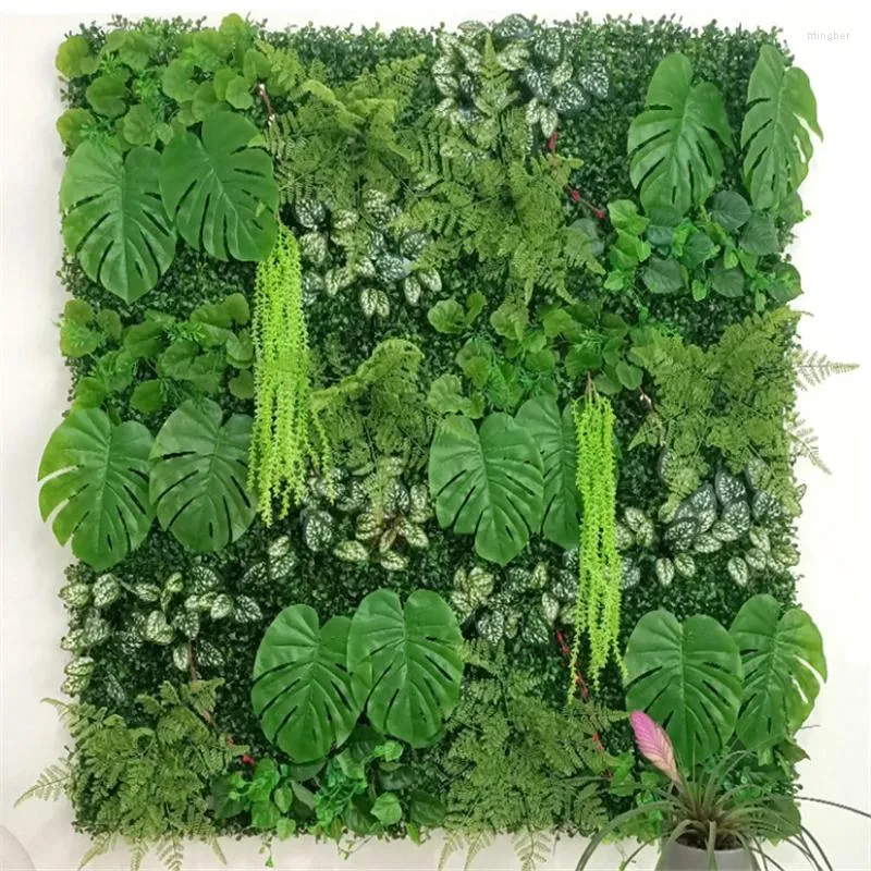 装飾的な花40x60cm緑の人工植物壁パネルdiyプラスチック屋外芝生カーペット装飾パーティー背景庭の草の花