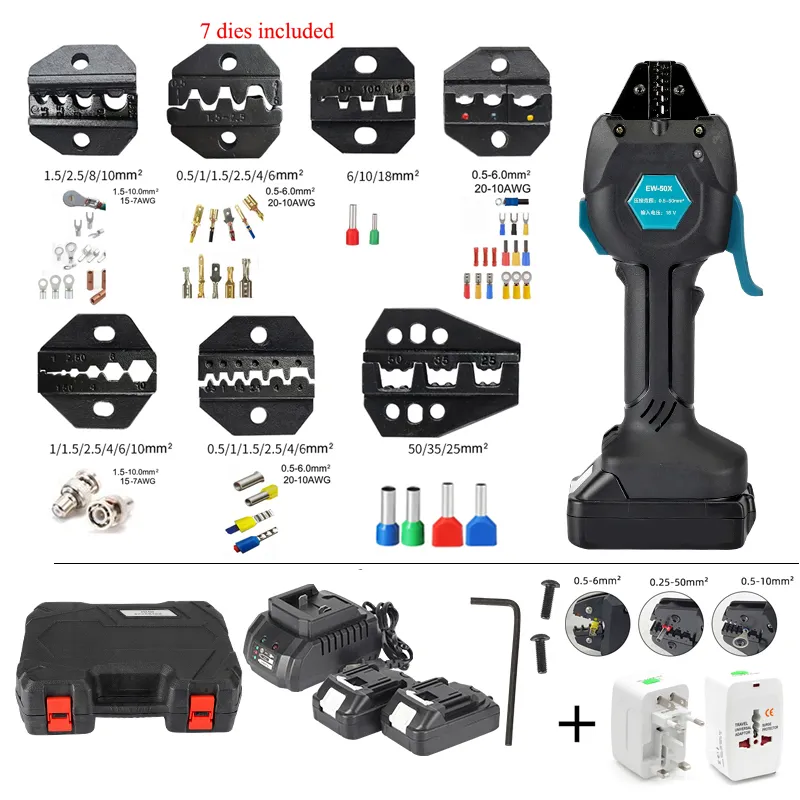 wholesale 2024 Electric Battery Powered Wire Crimper Tool Kit for Cable Crimping Automatic Handheld Crimping Tool with Wire Strippers 0.5 50mm