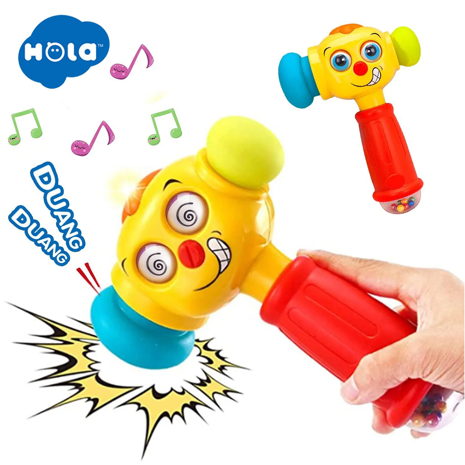 Novità Giochi HOLA Baby Boy Toys Luce musicale Baby Hammer Toy da 12 a 18 mesi in su Divertenti occhi mutevoli Baby Hammer Toy 230420