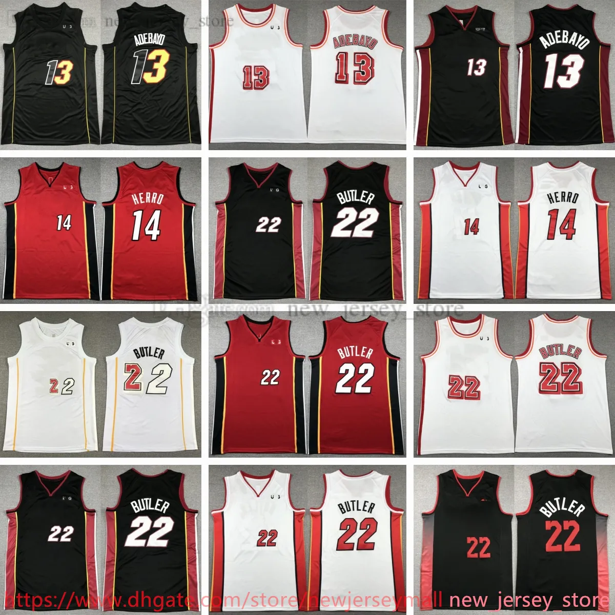 2023-24 New Season Basketball 22 Jimmy Butler Jersey Stitched 14 Tyler Herro 13 Bam Adebayo 3 Wade Blue White Retro Black City Jerseys