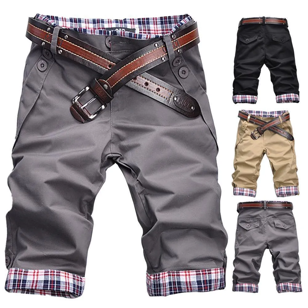 Men s Shorts Men Casual Summer Plaid Patchwork Pockets Buttons Fifth Pants Loose Beach Mens 230421