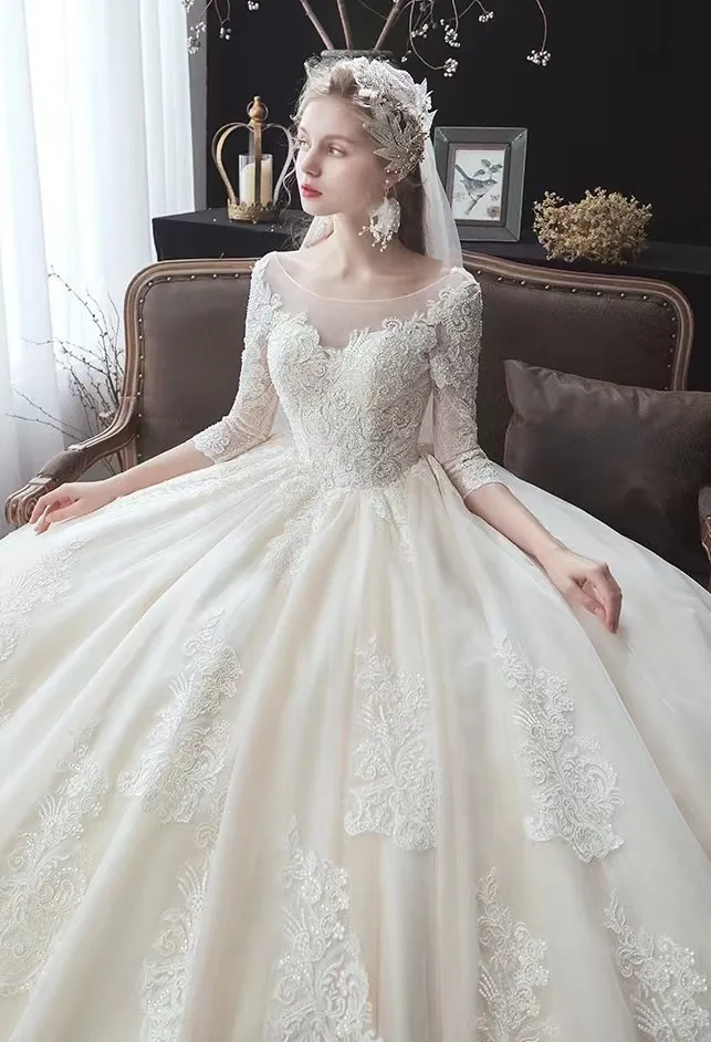 Robe de mariée en dentelle, nouveau style, tempérament de printemps, manches longues, slim, grande taille, forêt, Super féerique, sentier de rêve, 2023