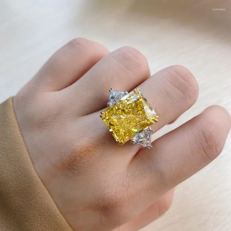 Cluster Rings Luxury 13 16 Yellow Square Zircon Stone Bridal Wedding Finger Ring Donna Pure 925 Sterling Silver Gioielli di fidanzamento