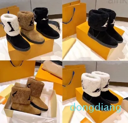 Stivali da donna Scarpe casual piatte in pelle da neve Morbido inverno caldo Ragazze Pelle di pecora Marrone Scarpe nere Mezza pelliccia di peluche di lusso