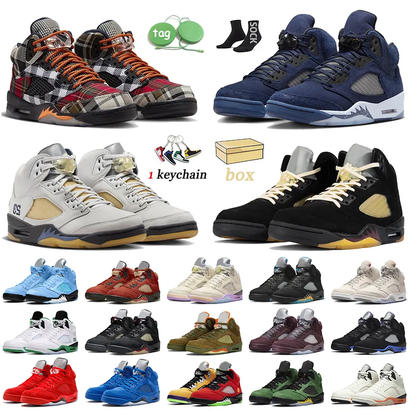 2024 JUMPMAN 5 Mens Basketball Shoes Plaid Midnight Navy 5s A Ma Maniere Dawn Craft Aqua Lucky Green UNC DJ Khaled Sail Trainers Racer Blue Burgundy Olive Sneakers