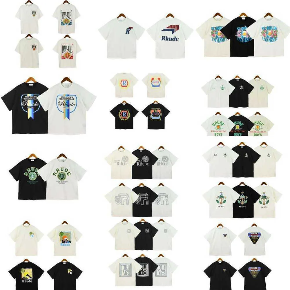 Modne ubrania od projektantów Koszulki Rhude Lato Nowy swobodny nadruk w litery Trendy Główna ulica Luźny T-shirt Mężczyźni Kobiety Topy Bawełniany hiphopowy sweter na sprzedaż