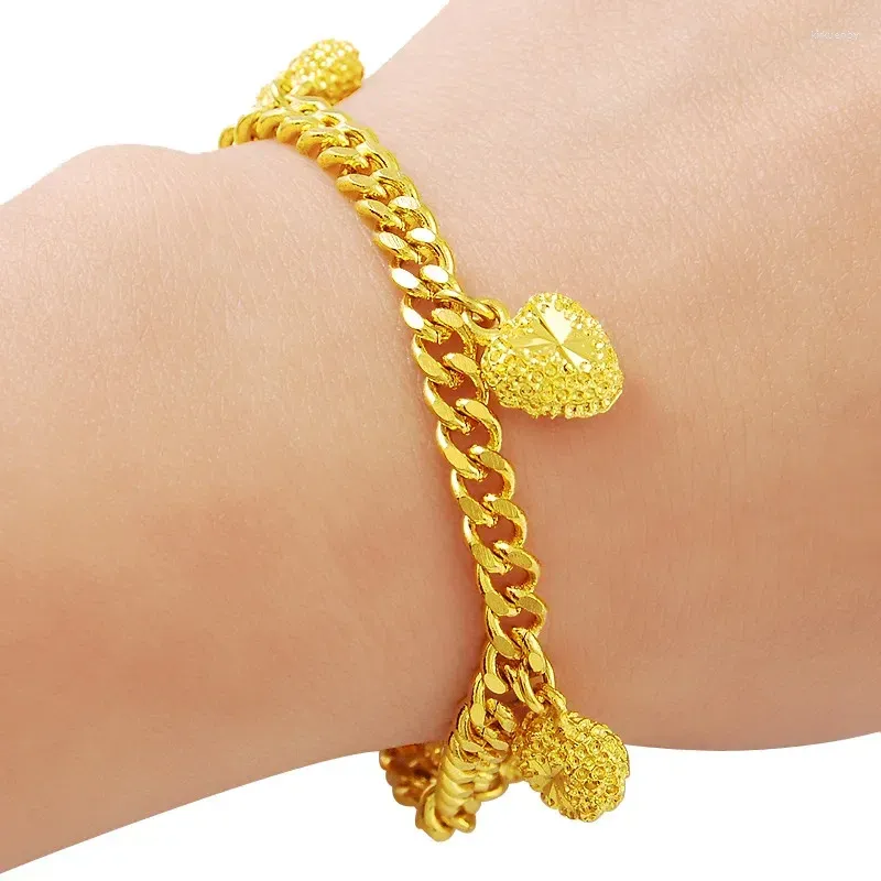 Braccialetti con ciondoli Bracciale in oro 24k SAIYE da 4 mm con pendente a forma di cuore, regalo di gioielli di moda