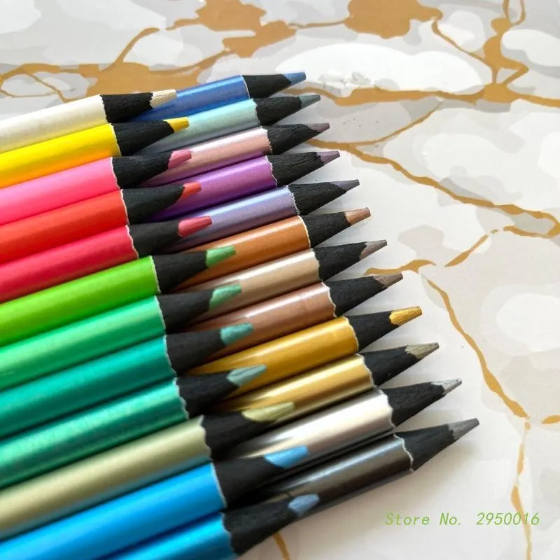 Pencils 24 Colors Metallic Colored Pencils Nontoxic Black Drawing Pencils PreSharpened Assorted Colors Wooden Sketching Pencils Set 230420