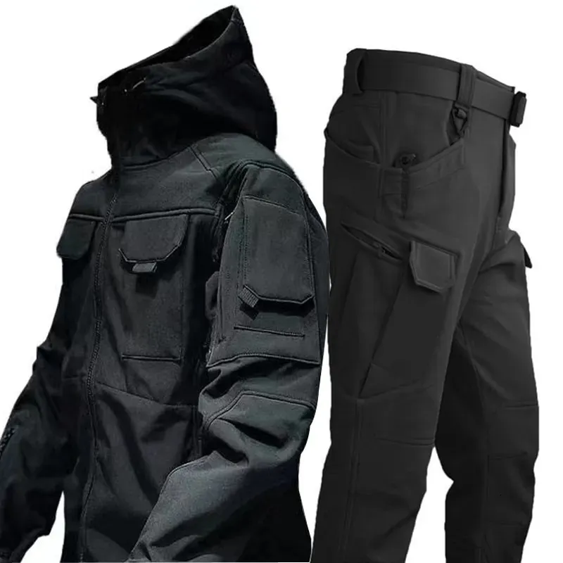 Outdoor Jackets Hoodies Men Winter Fleece Army Military Tactical Waterproof Softshell Jackets Coat Combat Pants Fishing Hiking Camping Climbing Trousers 231120