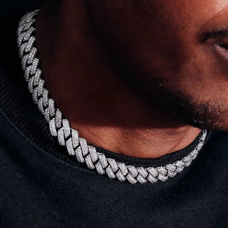 Silver Cuban Chain 10mm Hip Hop Jewelry Brilliant Cut Moissanite Cuban Necklace for Men in Wholesale