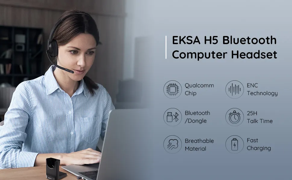 EKSA-auriculares inalámbricos H5 para ordenador, audífonos con